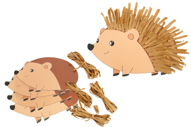 Kit hérissons raphia - 1 kit (4 pièces) - Kits créatifs d'automne : des activités clé en main pour les enfants - 10doigts.fr