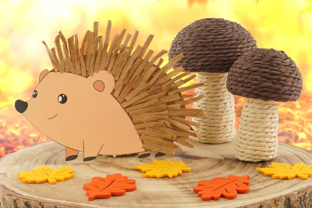 Kit hérissons raphia - 3 kits (12 pièces) - Kits créatifs d'automne : des activités clé en main pour les enfants - 10doigts.fr