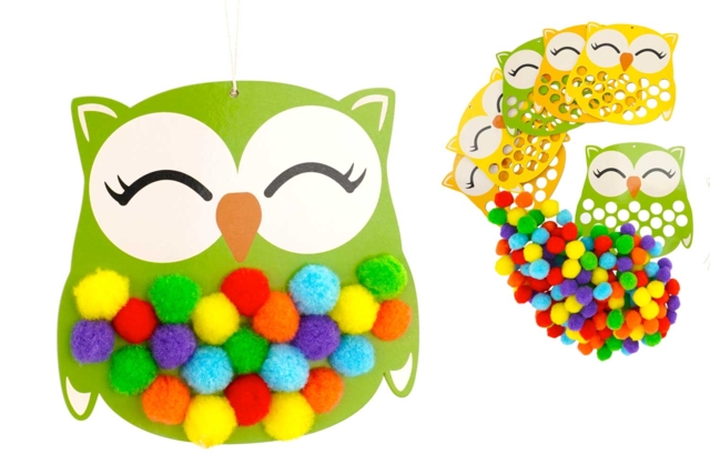 Kit hiboux à pomponner - 6 pièces - Kits créatifs d'automne : des activités clé en main pour les enfants - 10doigts.fr