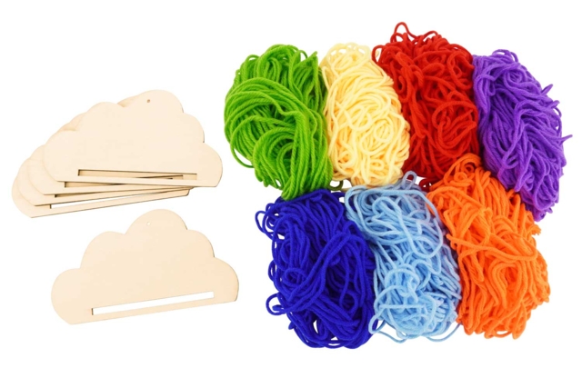 kit nuages arcenciel bois laine - Kits clés en main - 10doigts.fr