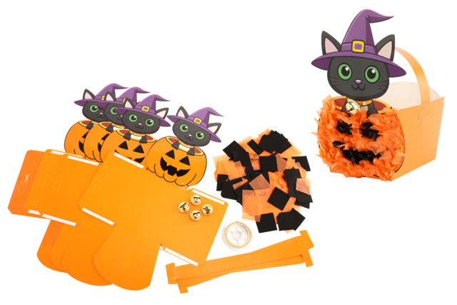 Kit paniers chat citrouille - 4 pièces - Sacs à bonbons Halloween - 10doigts.fr