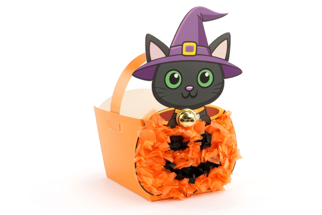 Kit paniers chat citrouille papier de soie - Sacs à bonbons Halloween - 10doigts.fr