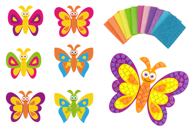 Kit papillons mosaïques - 6 papillons assortis - Mosaïques papier, mousse - 10doigts.fr