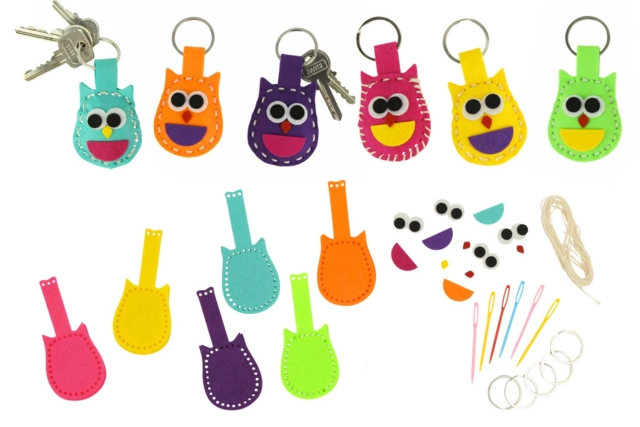 Kit porte-clés hiboux feutrine - 6 pièces - Kits Mercerie - 10doigts.fr