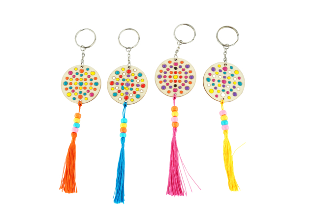 Kit porte-clés Mandalas en bois créations - Porte-clés - 10doigts.fr