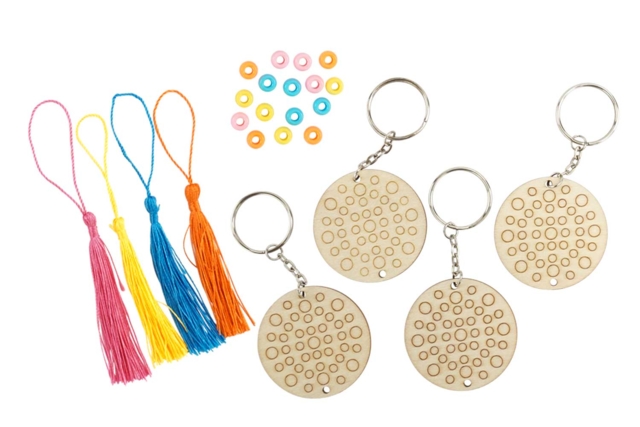 Kit porte-clés Mandalas en bois matériel - Porte-clés - 10doigts.fr