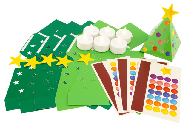 Kit sapins lumineux + bougies et gommettes - Photophores Noël - 10doigts.fr