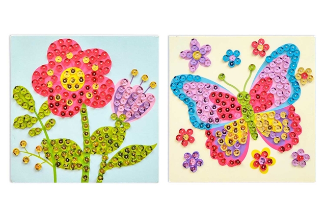 Kit tableaux sequins fleur et papillon  - Kits clés en main - 10doigts.fr