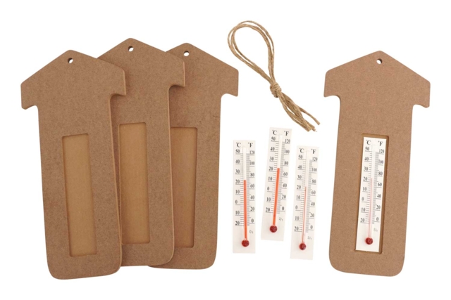 Kit thermomètres maison en bois - 4 pièces - Objets en bois à décorer pour la maison - 10doigts.fr