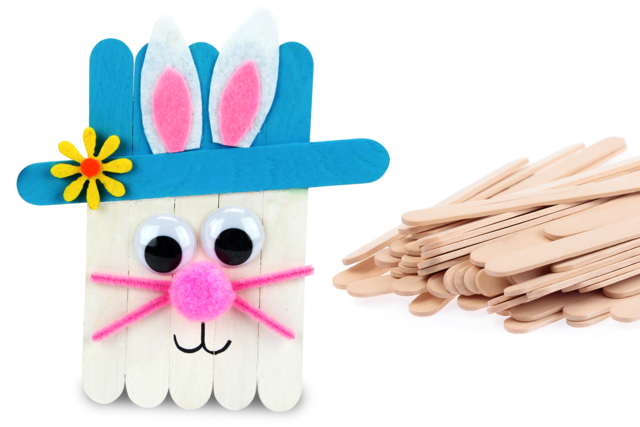 Lapin de Pâques avec des bâtonnets en bois - Feuilles de feutrine - 10doigts.fr