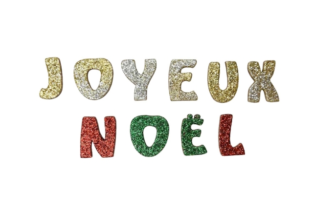 Lettres "Joyeux Noël" bois 4x3 cm - Lettres en bois à décorer - 10doigts.fr