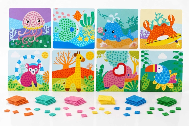 Lot de 2 kits tableaux gommettes - 8 tableaux (animaux marins + jungle) - Les nouveautés 2026 - 10doigts.fr
