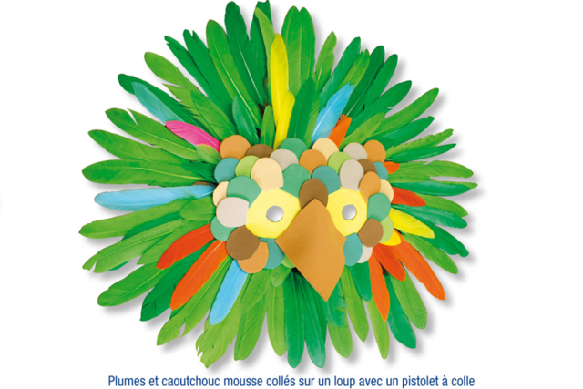 Loups à décorer avec caoutchouc souple + plumes - Plumes décoratives - 10doigts.fr
