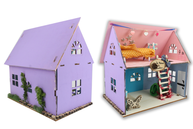 Maison de poupée en bois - Maquettes en bois - 10doigts.fr