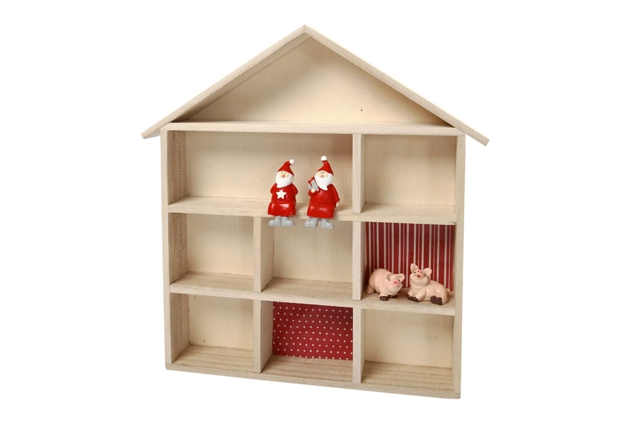 Maison étagère en bois noel - Suspensions et déco murale en bois à décorer - 10doigts.fr