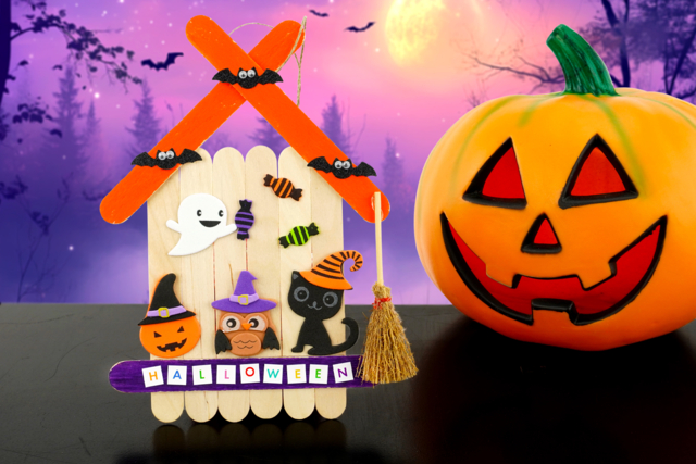 Maison hantée Halloween en bâtonnets - Gommettes Halloween - 10doigts.fr