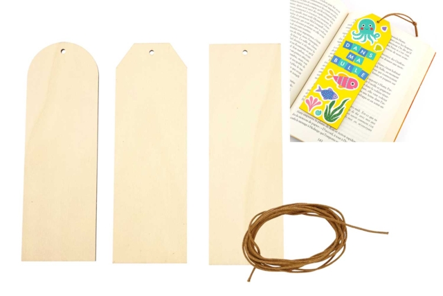 Marque-pages en bois - 3 pièces - Objets en bois à décorer pour le bureau - 10doigts.fr