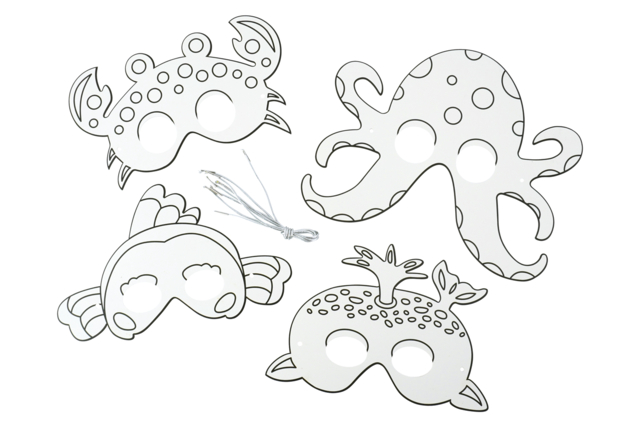 Masques animaux marins a Decorer - Masques à colorier - 10doigts.fr