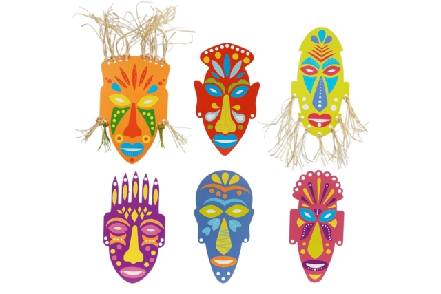 Masques décoratifs art premier - 6 designs assortis - Masques créatifs enfants - 10doigts.fr