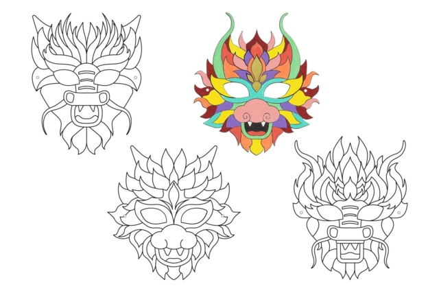 Masques dragons - 1 set (4 masques) - Masques créatifs enfants - 10doigts.fr