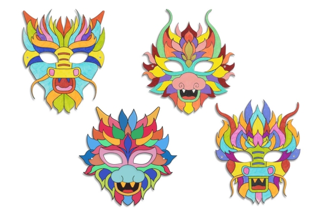 Masques dragons - 3 sets (12 masques) - Masques créatifs enfants - 10doigts.fr