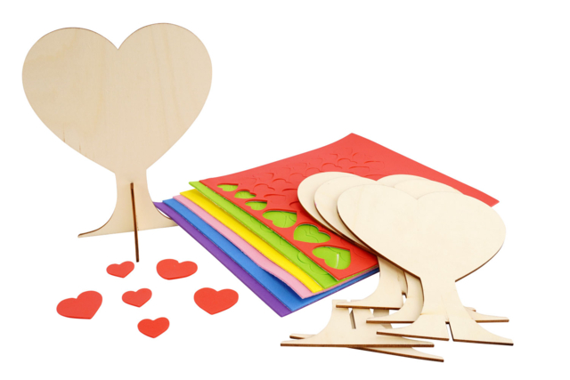 materiel Kit Arbres de l'amour bois - 4 pièces - Objets en bois à décorer pour la maison - 10doigts.fr