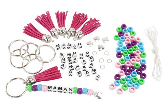 materiel Portes clefs "MAMAN" - Kit de 6 porte-clés - Bijoux et porte-clés à fabriquer pour la fête des Mères - 10doigts.fr
