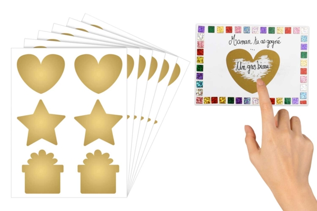 Maxi gommettes à gratter dorées - 36 pcs - Gommettes à colorier et à gratter pour des activités créatives originales - 10doigts.fr