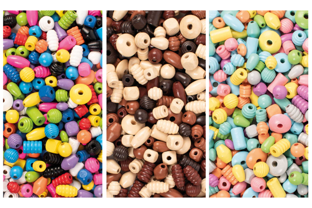 Maxi lot de 750 perles en bois - couleurs vives, pastel et bois - Perles en bois - 10doigts.fr