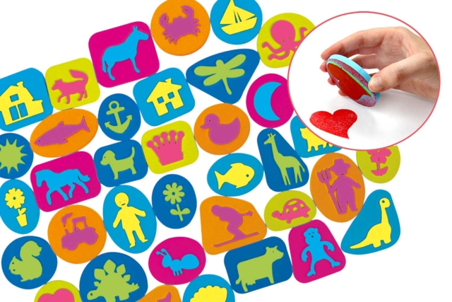 Maxi pack tampons mousse - 72 pièces - Tampons pour encres et peintures : la créativité à l'infini - 10doigts.fr