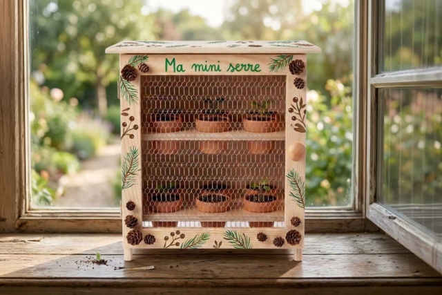 Mini serre de germination - Objets en bois à décorer pour la cuisine - 10doigts.fr