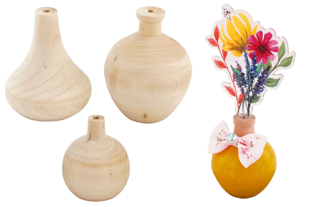 mini vases en bois - Vases et soliflores à décorer - 10doigts.fr