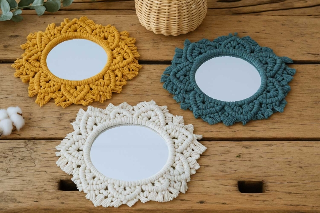 miroir ronds macramé - Miroirs à décorer - 10doigts.fr