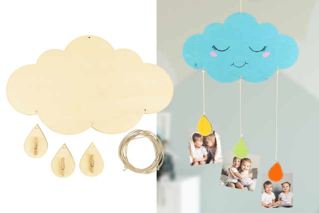 mobile porte photo nuage - Kits créatifs en bois - 10doigts.fr