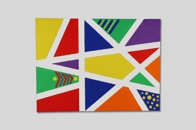 Mon premier tableau d'art abstrait - Adhésifs colorés et Masking tape - 10doigts.fr