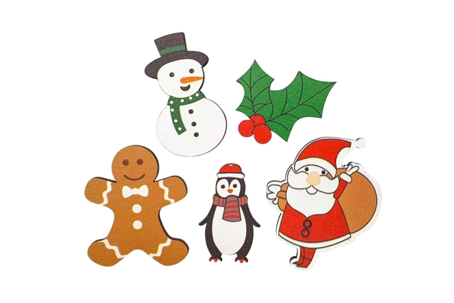 Motifs personnages de Noël en bois - 10 pièces - Petites décorations de Noël - 10doigts.fr