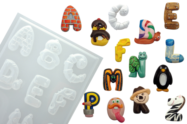 moules alphabet rigolo - Moules pour plâtre, savon, béton ... - 10doigts.fr