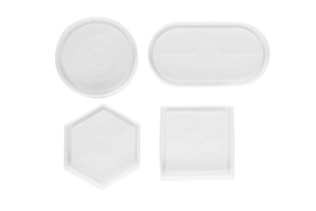 Moules en silicone - 4 minis plateaux - Moules pour plâtre, savon, béton ... - 10doigts.fr