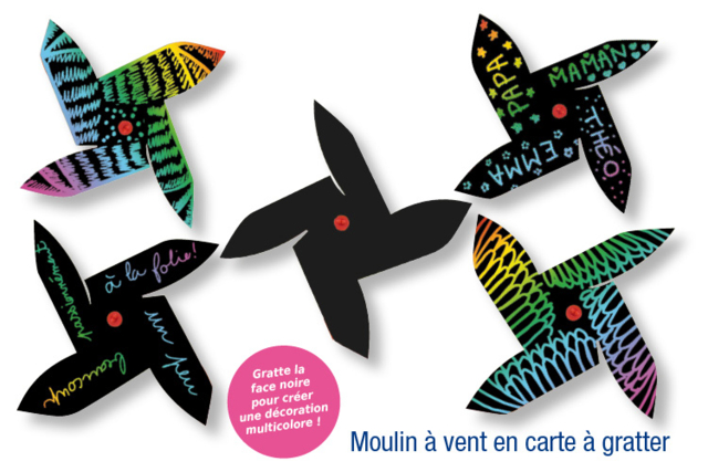 Moulin à vent en carte à gratter - Cartes à gratter et à poinçonner : révélez votre créativité en relief - 10doigts.fr