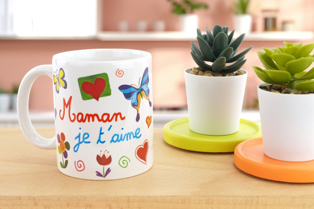 Mug personnalisé pour la fête des mères - Feutres porcelaine et verre : créez votre vaisselle personnalisée - 10doigts.fr