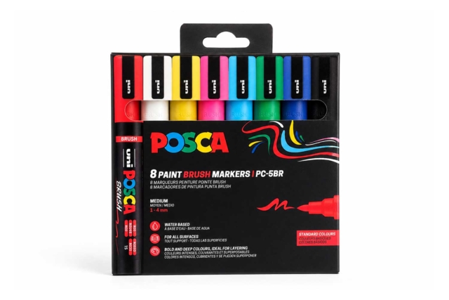 nouveau  POSCA Brush – Pochette de 8 marqueurs pinceau - Marqueurs POSCA : la référence mondiale de la peinture nomade - 10doigts.fr