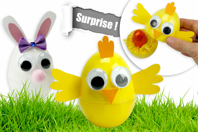 Oeufs surprises de Pâques : poussin et lapin - Oeufs de Pâques créatif - 10doigts.fr