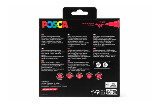pack  POSCA Brush – Pochette de 8 marqueurs pinceau - Marqueurs POSCA : la référence mondiale de la peinture nomade - 10doigts.fr