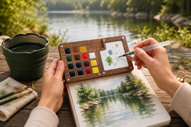 Palette Aquarelle Nomade Bois 15 Couleurs — ART & GO - Couleurs aquarelle - 10doigts.fr