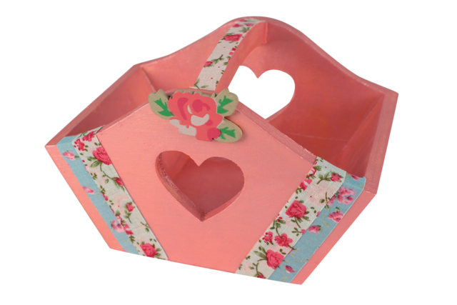 panier découpe coeur rose - Paniers en bois à décorer - 10doigts.fr