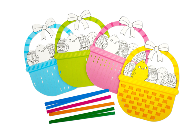 Paniers de Pâques à tisser - le matériel - Kits créatifs Pâques - 10doigts.fr