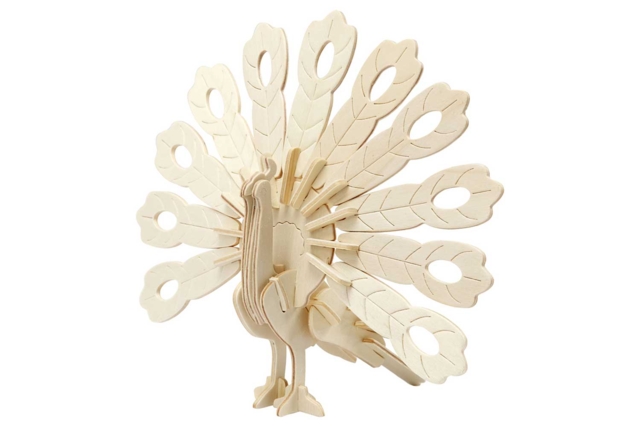 Paon 3D en bois naturel à monter - Maquettes en bois - 10doigts.fr