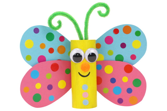 Papillon fabriqué avec un rouleau en carton - Pots en carton - 10doigts.fr