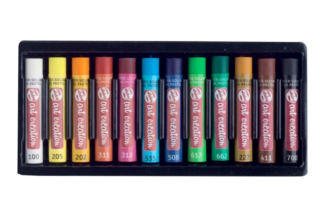 Pastels à l'huile, soluble à l'eau  12 pcs - Pastels et fusains : l'art de la couleur et du contraste - 10doigts.fr