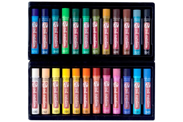 Pastels à l'huile, soluble à l'eau 24 pcs - Pastels et fusains : l'art de la couleur et du contraste - 10doigts.fr